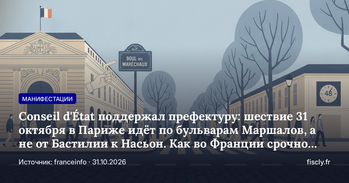 Conseil d'État поддержал префектуру: шествие 31 октября в Париже идёт по бульварам Маршалов, а не от Бастилии к Насьон. Как во Франции срочно оспорить решение администрации — référé за 48 часов