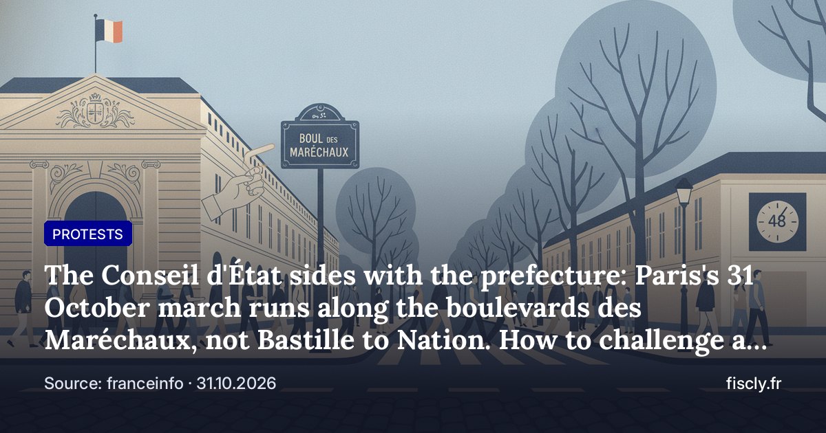 The Conseil d'État sides with the prefecture: Paris's 31 October march runs along the boulevards des Maréchaux, not Bastille to Nation. How to challenge an administrative decision urgently in France — the 48-hour référé