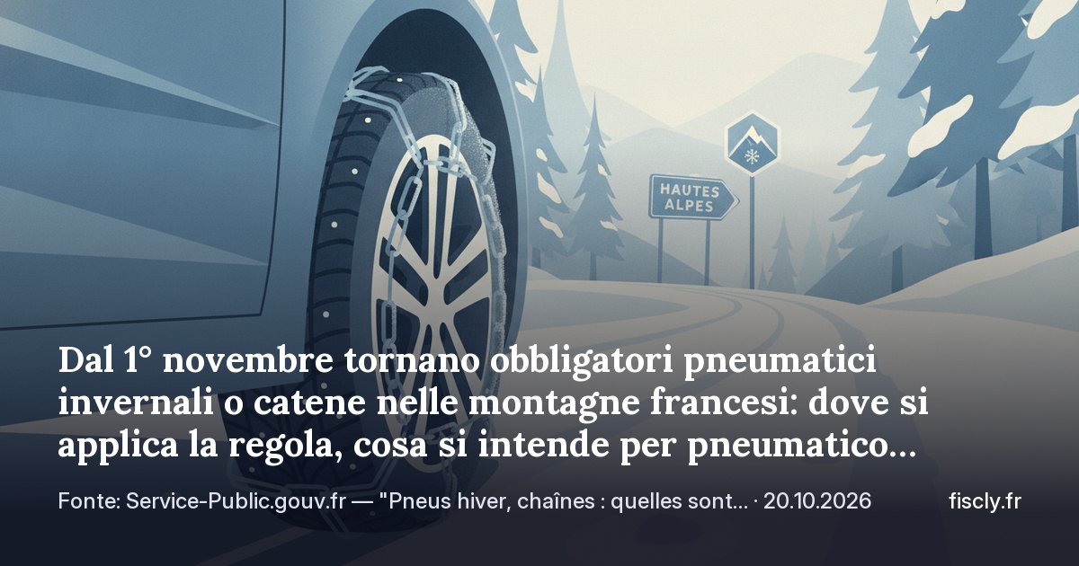 Dal 1° novembre tornano obbligatori pneumatici invernali o catene nelle montagne francesi: dove si applica la regola, cosa si intende per pneumatico invernale e l'errore più comune