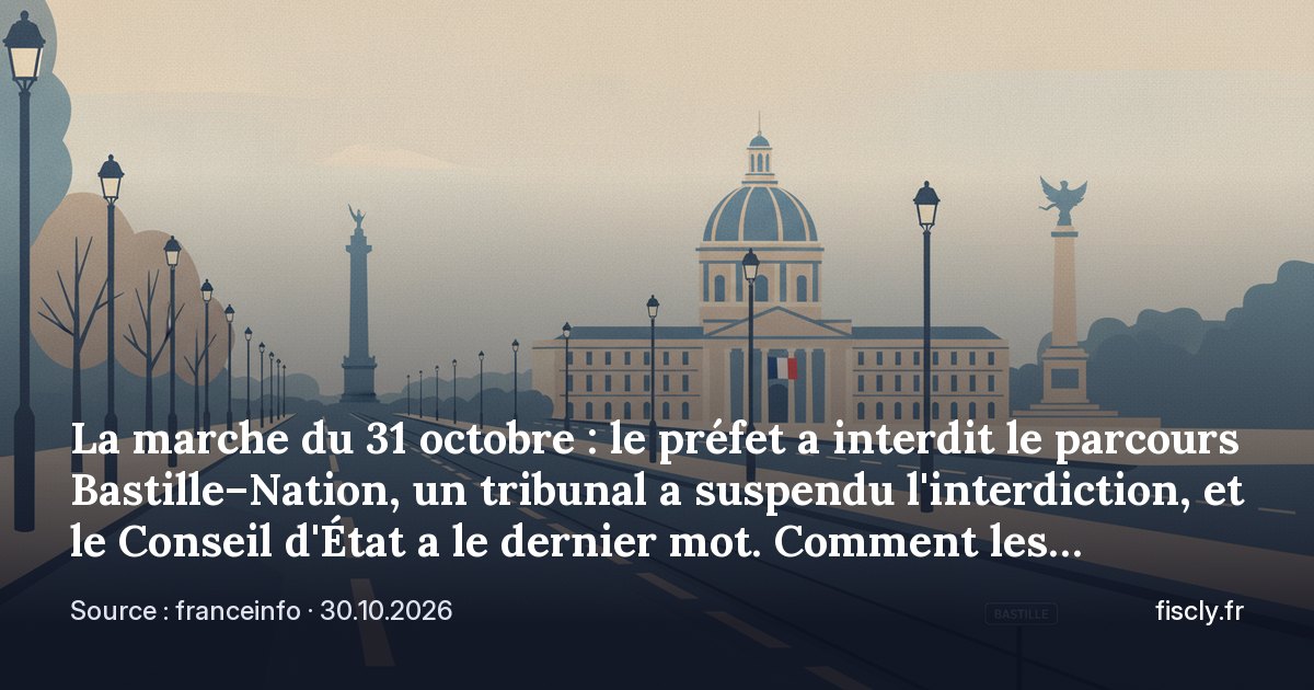 La marche du 31 octobre : le préfet a interdit le parcours Bastille–Nation, un tribunal a suspendu l'interdiction, et le Conseil d'État a le dernier mot. Comment les manifestations sont déclarées et interdites en France, et ce que risque un participant